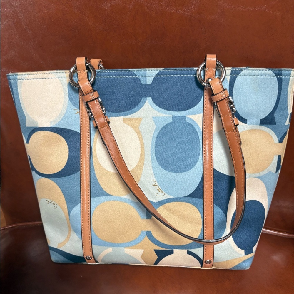 Coach Blue and Tan Shoulder Bag